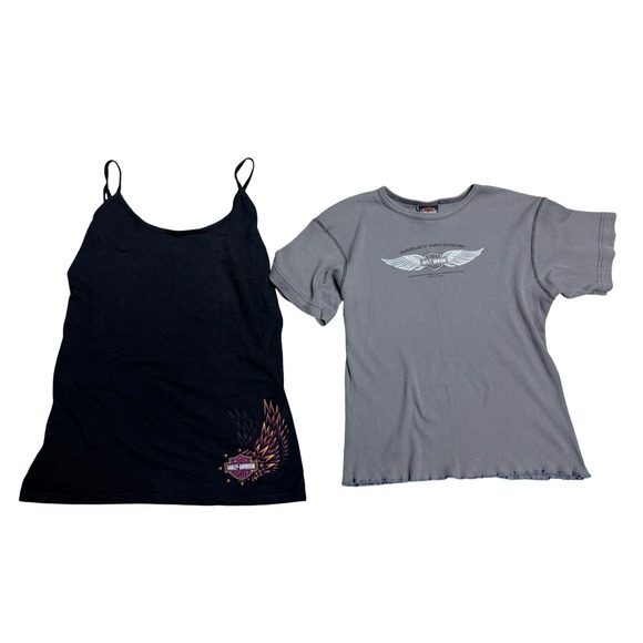 Harley-Davidson Tops - Harley-Davidson Womens Top Bundle Grey Ribbed Tee Tank Lot of 2 Shirts - BW